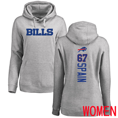 NFL Women Buffalo Bills #67 Quinton Spain Ash Backer Pullover Hoodie Sweatshirt